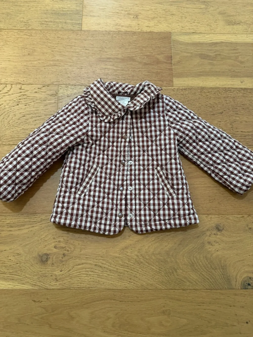 Max Studio Kids brown & white Gingham Quilted Girls Fall Jacket 24m VGUC